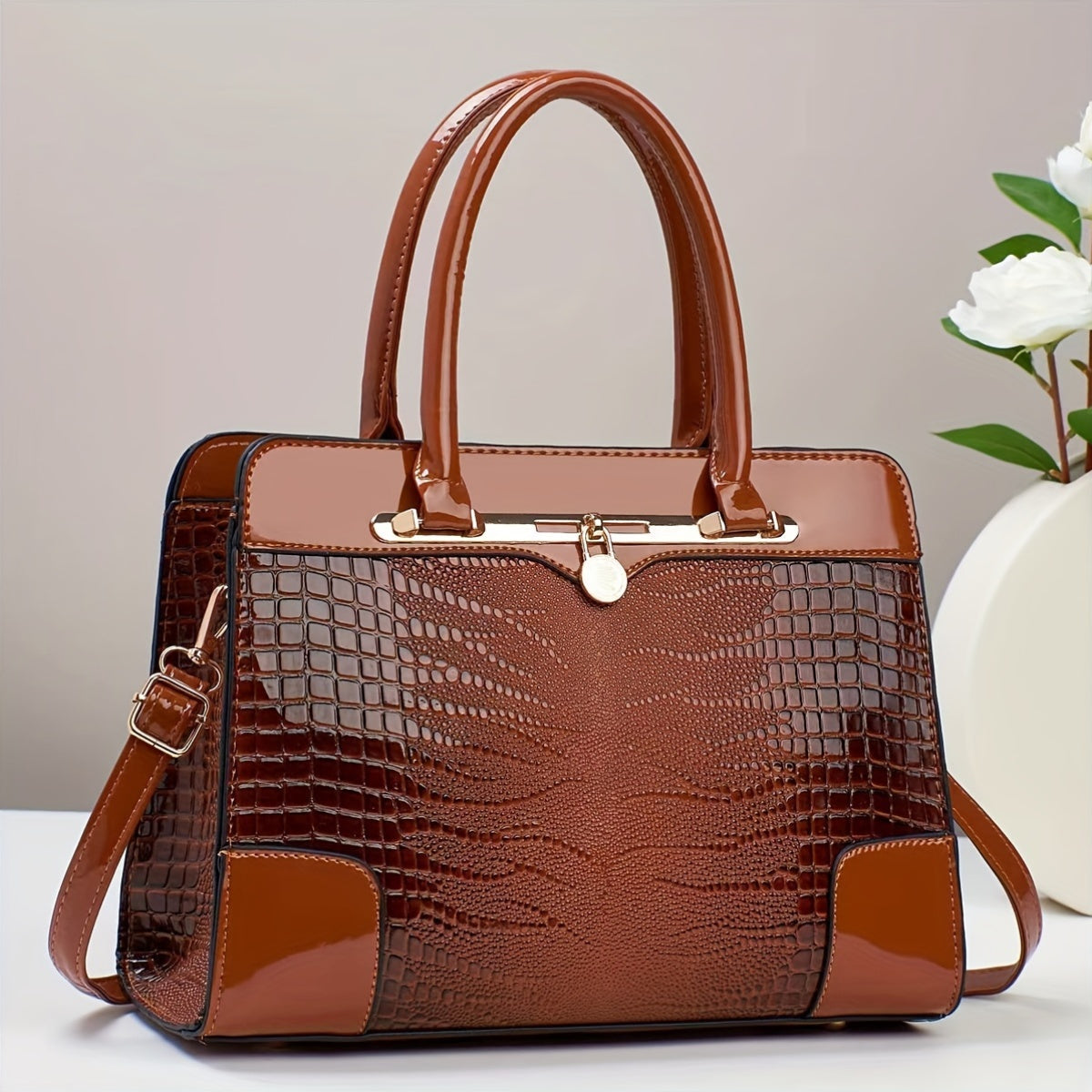Elegant Crocodile Handbag Red Pattern Large Capacity Bag