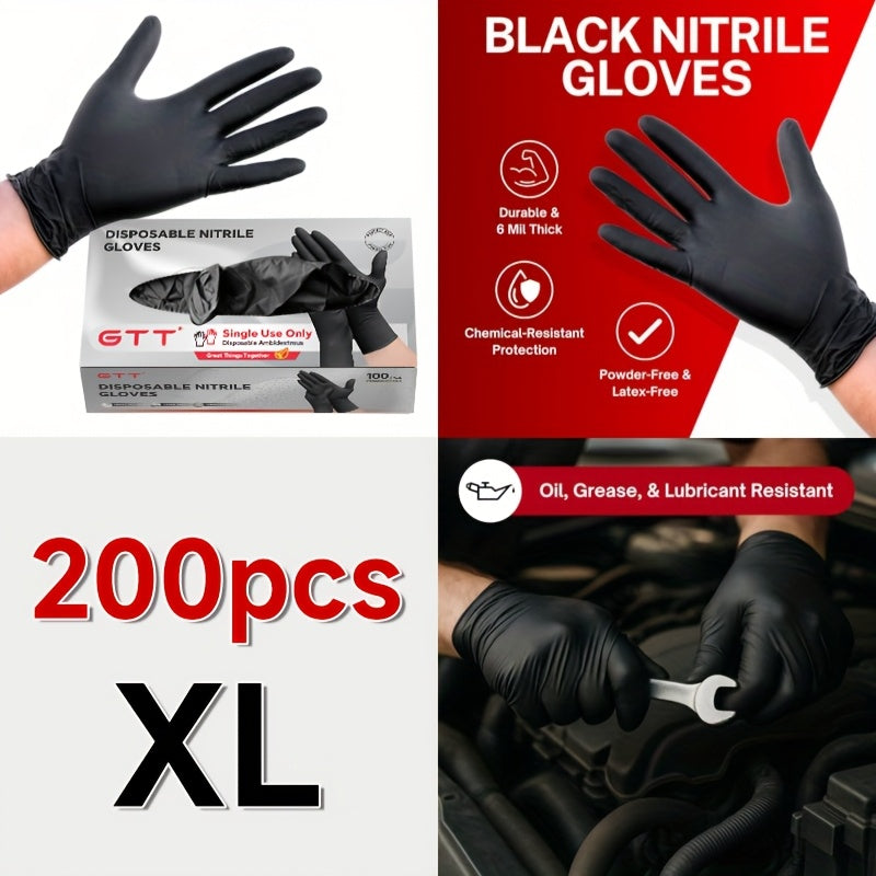 200 Count Bulk Pack Heavy-Duty Nitrile Gloves - 6 Mil Thickness, Latex-Free &, Chemical Resistant, Flexible Form-Fitting Gloves Suitable for Industrial,, Automotive,, Use (200pcs Box)