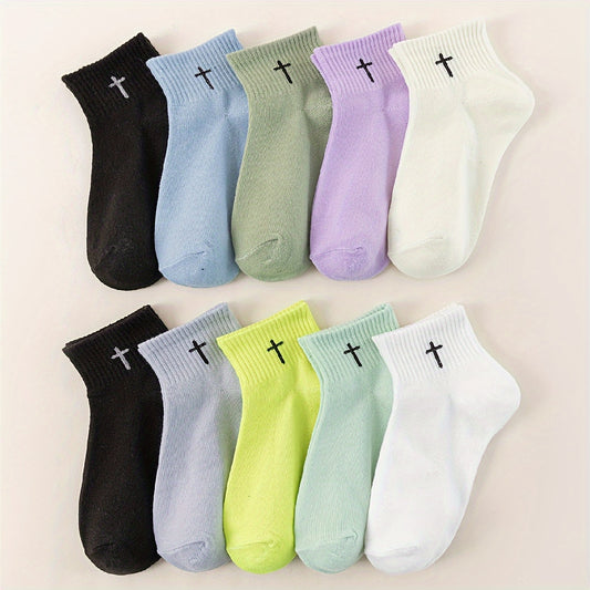 10 Pairs Stylish Cross Pattern Socks for Women - Soft Hosiery