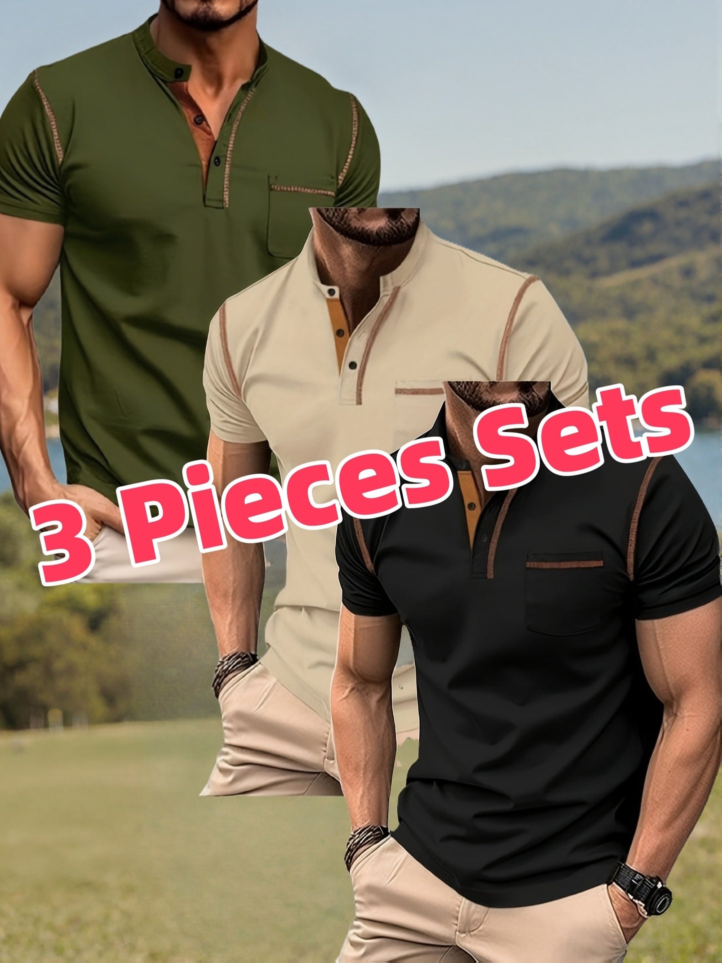Men's Casual Outdoor Polo Shirts Set Of Three Short Sleeves