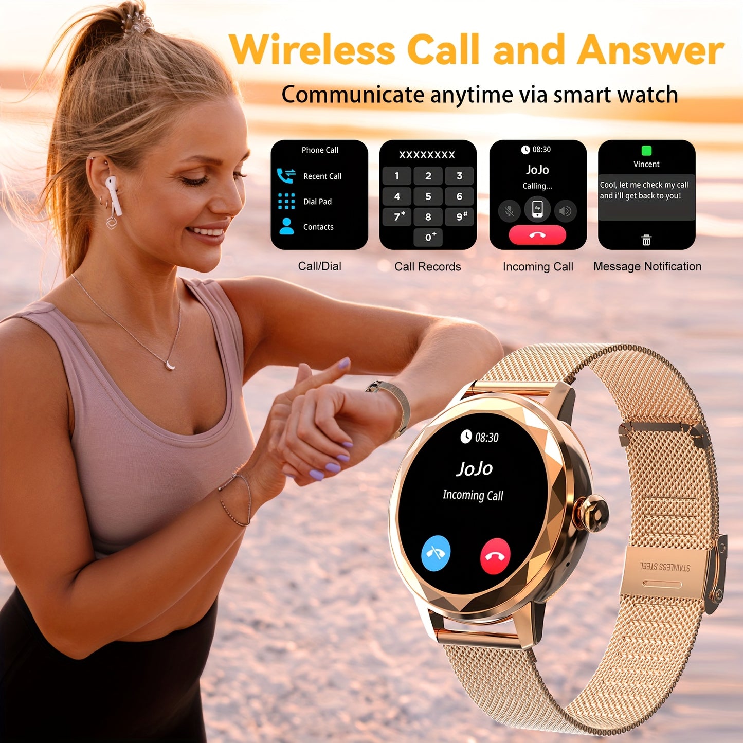 HOMAILIDA Women Smartwatch Fitness Tracker With Calls And USB Charging