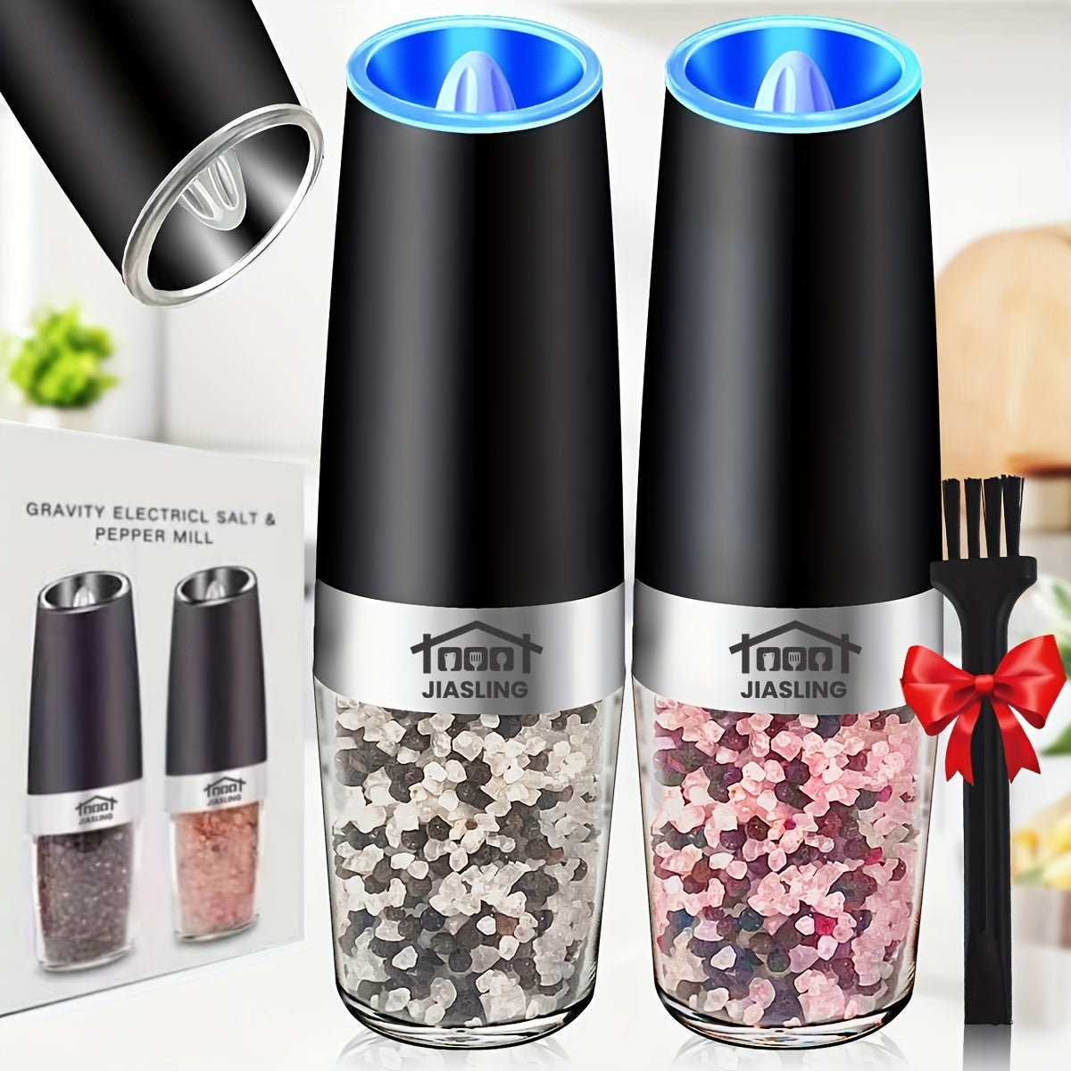 JIASLING Gravity Electric Salt And Pepper Grinder With LED Light