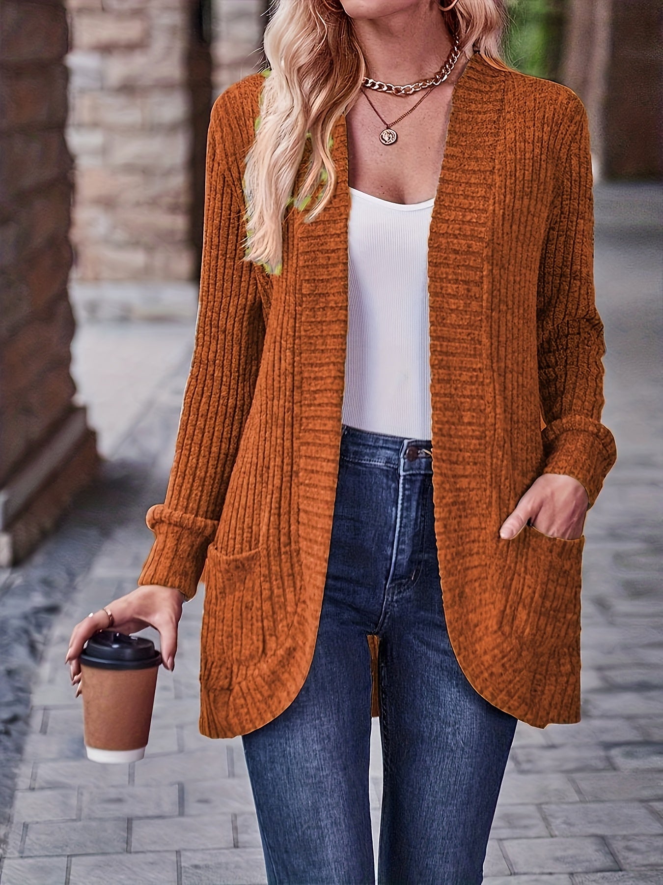 Women's Loose Fit Long Sleeve Blouse With Open Collar Pockets