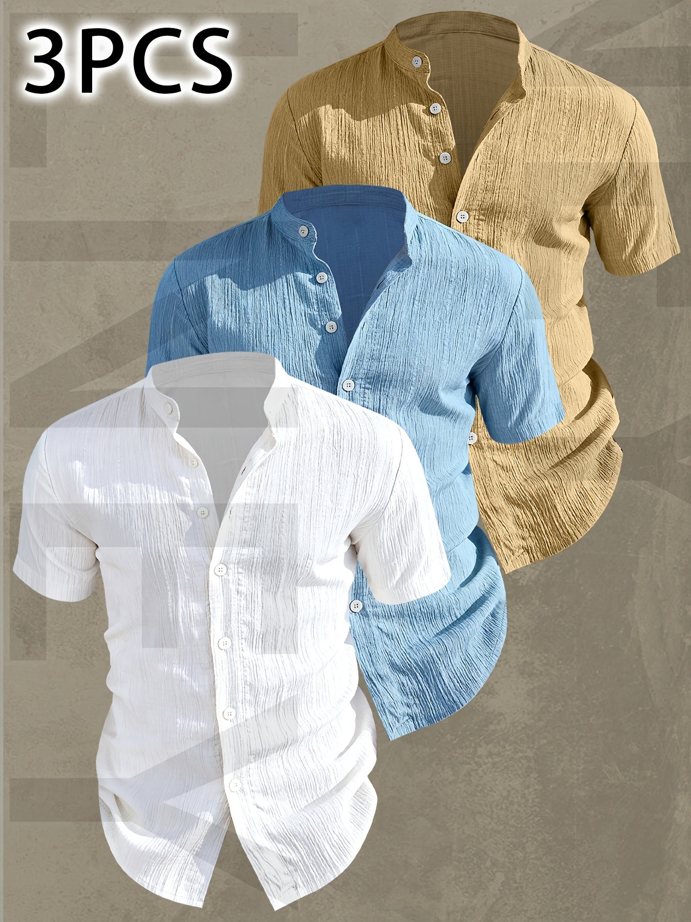 Lightweight Men Short Sleeve Shirt Stand Collar Casual Summer Wear