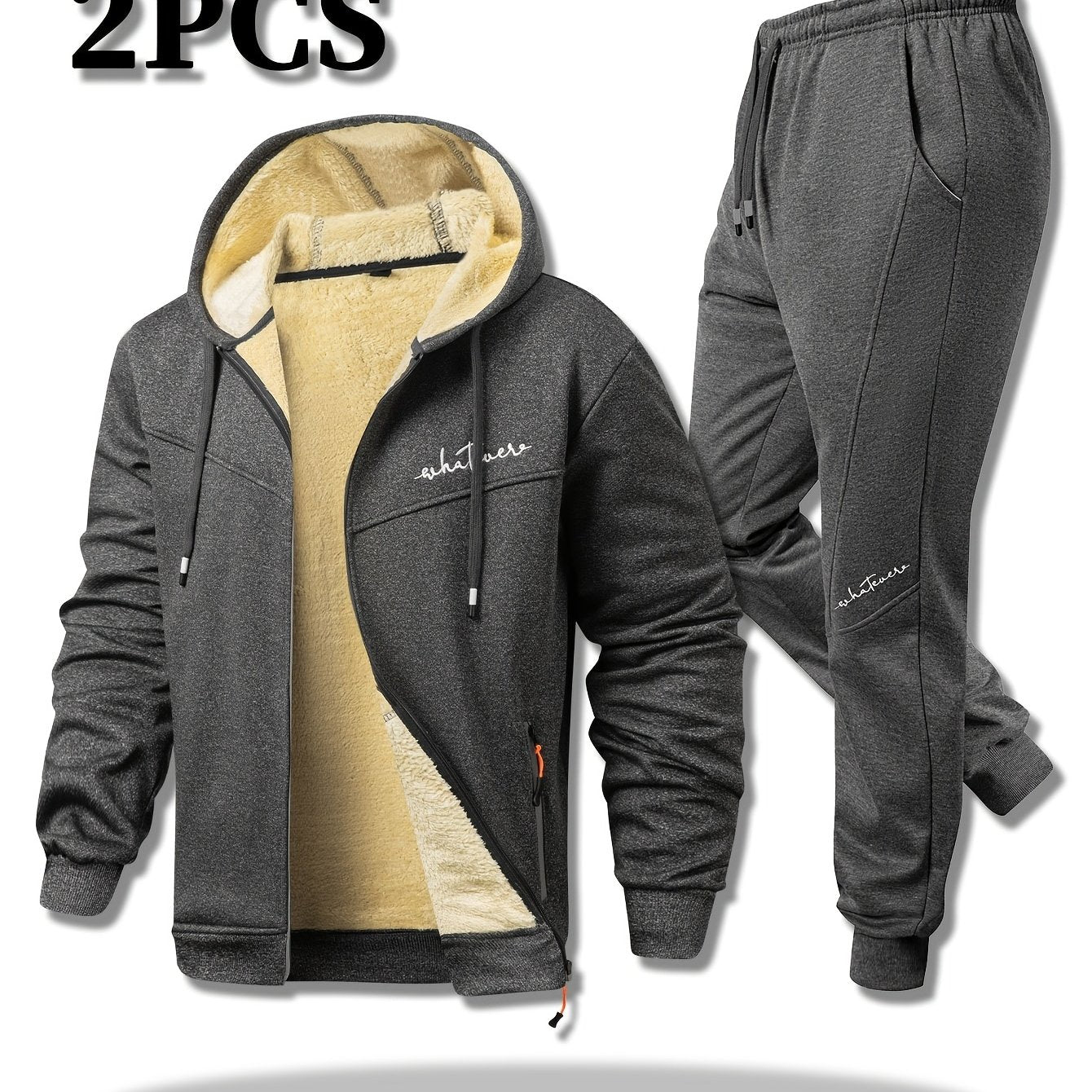 Men's Winter Fleece Set Hooded Jacket With Sherpa-Lined Pants