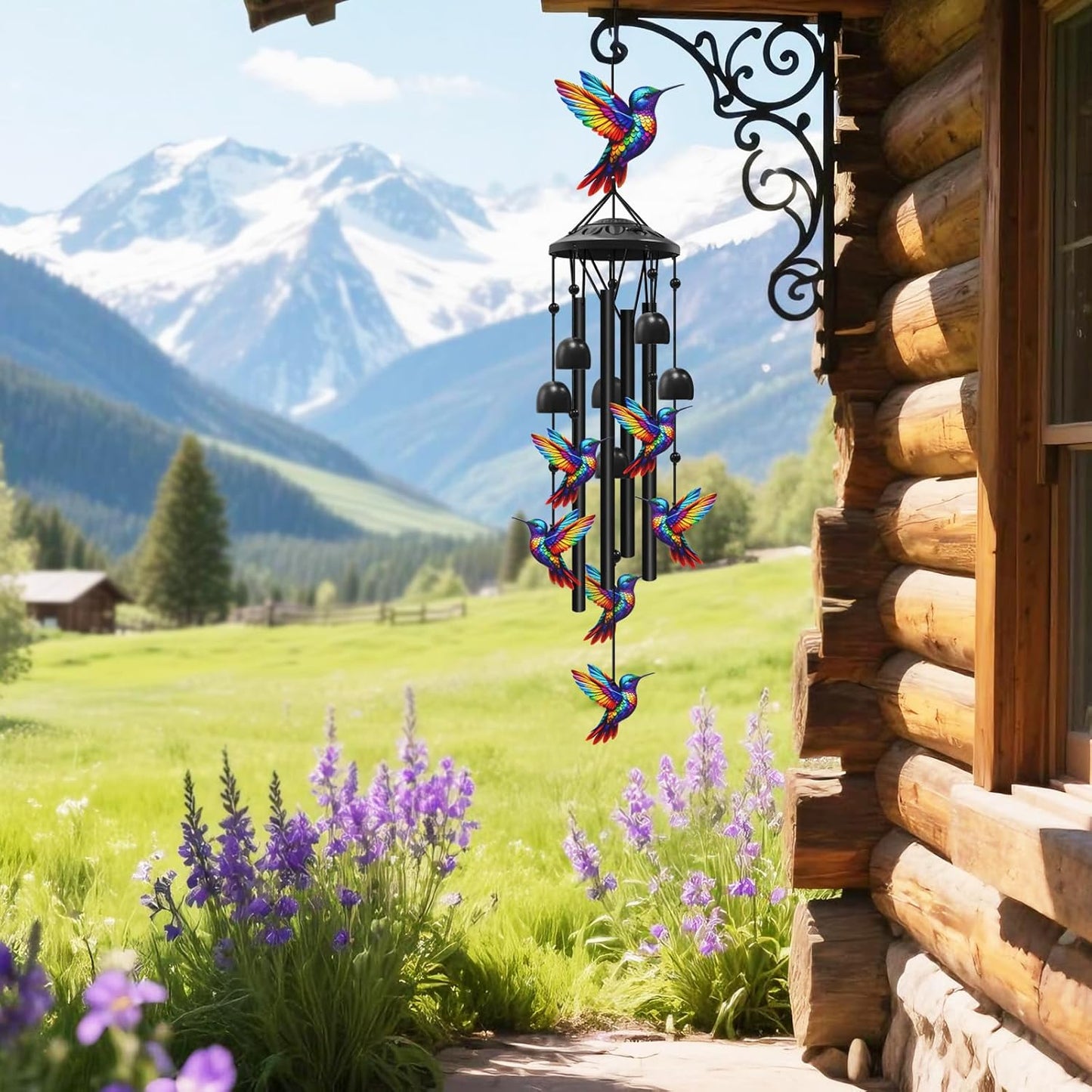 Hummingbird Wind Chimes Outdoor Metal Garden Decor