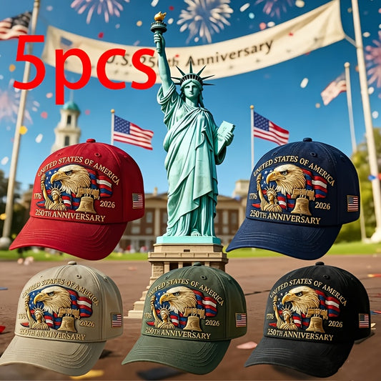 5 Men'S Baseball Caps Celebrating The 250Th Anniversary, Featuring a Patriotic Design for The 1776-2026 Commemoration. Perfect for Independence Day And Casual Wear, These Adjustable Unisex Caps Are Also Great for Halloween Co