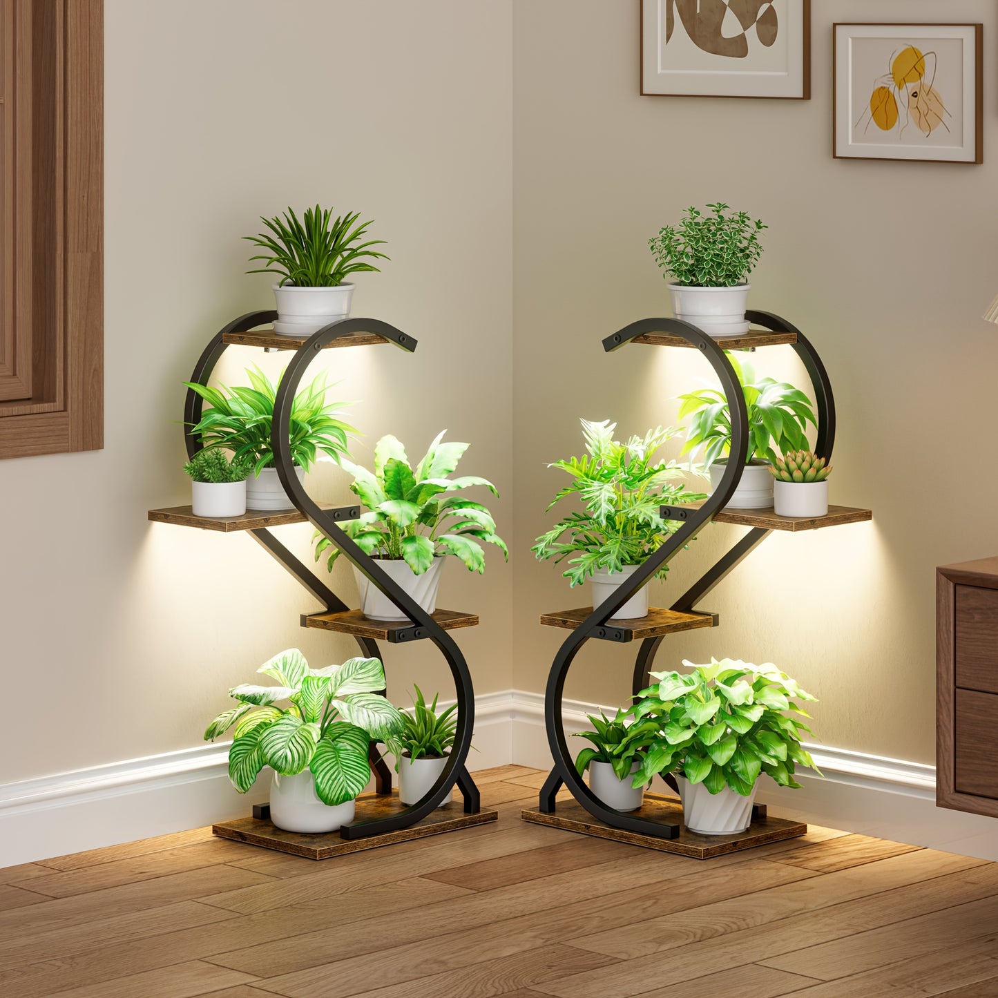 CODACE 2pcs Indoor Plant Stand With Grow Lights Four Tier