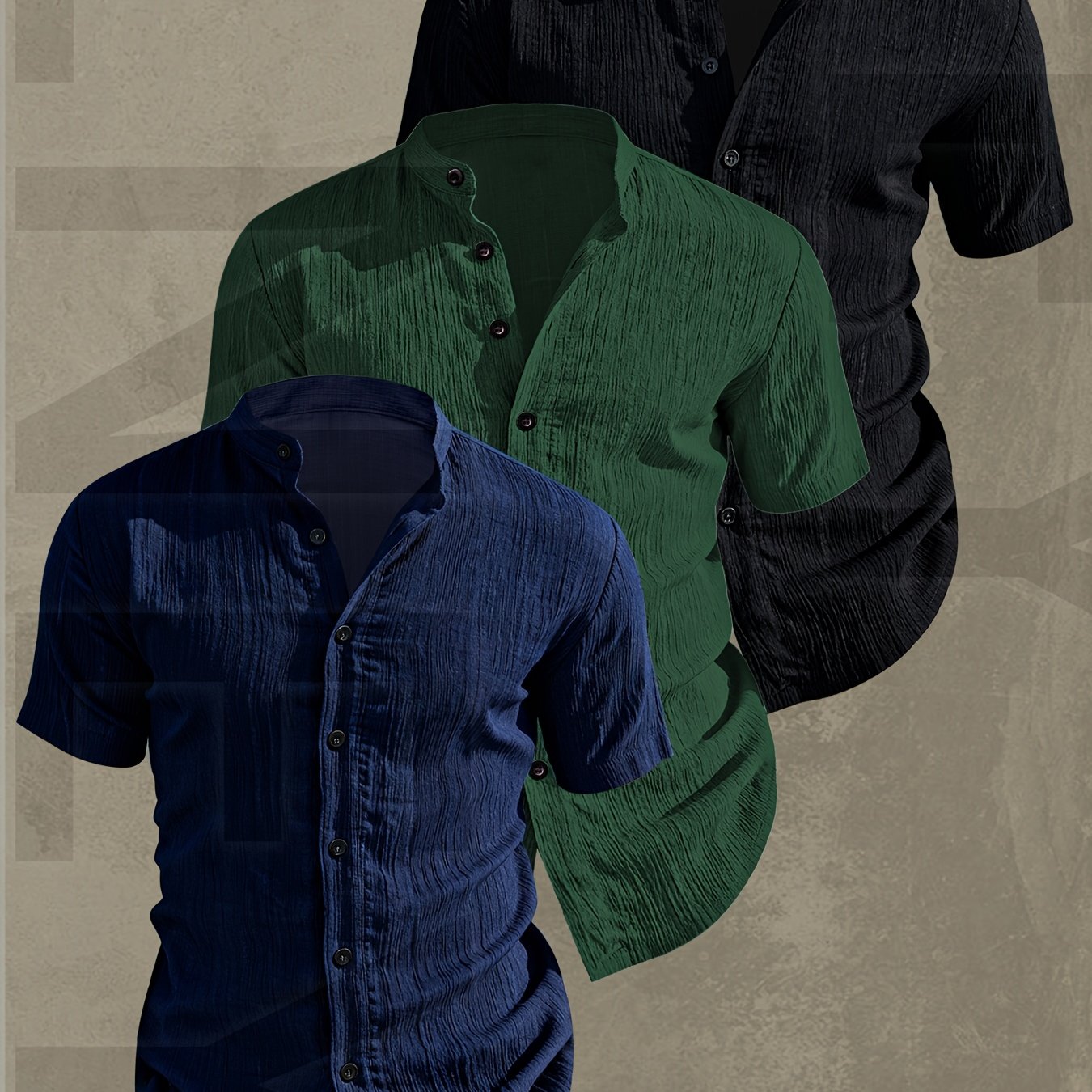 Lightweight Men Short Sleeve Shirt Stand Collar Casual Summer Wear
