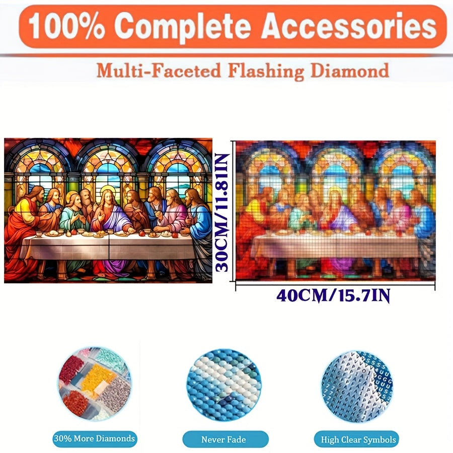 5D Diamond Painting Kit Stained Glass Last Supper Round Diamonds
