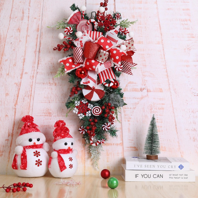 Candy Cane Wreath With Teardrop Swag For Indoor Outdoor Decor