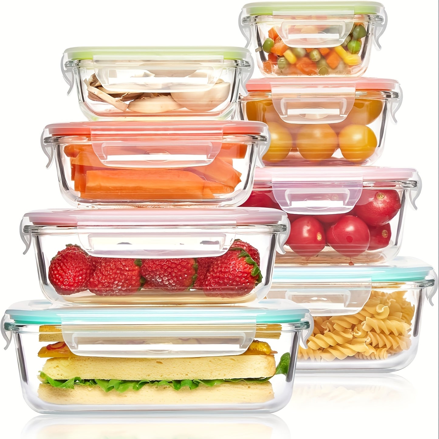 16pcs Sealed Glass Food Storage Containers, Lunch Boxes, Microwave Ovens, Ovens - Perfect For Salads, Fruits, Vegetables, And Sandwiches, Lunch Boxes | Sealed Storage | Durable Glass, Food Storage Containers (8 Lids+8 Contain