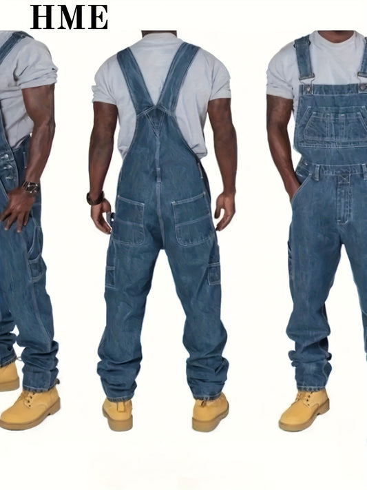 HME Mens Heavy Duty Retro Work Overalls Jumpsuit Denim Cargo