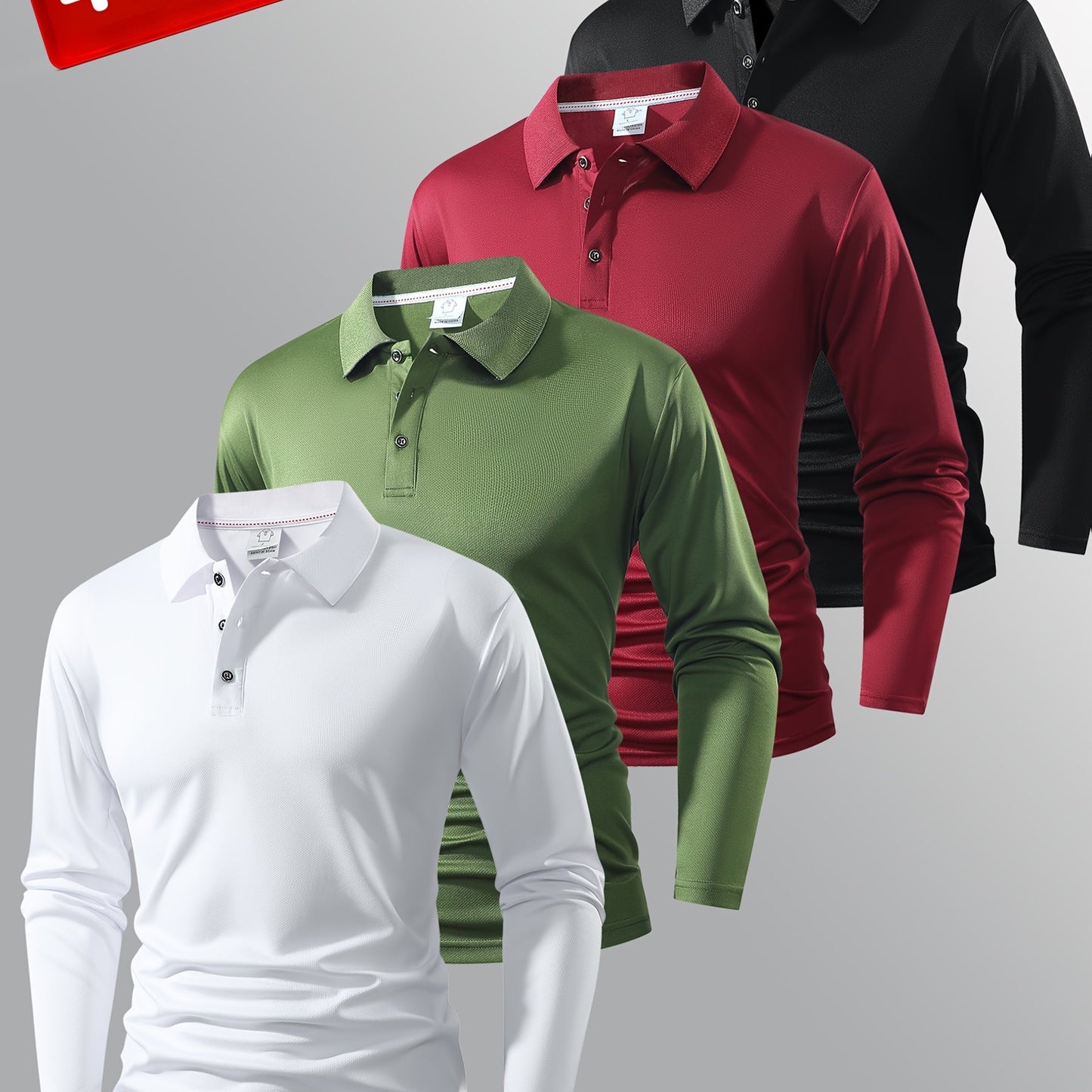 Men Polo Long Sleeve Golf Casual Shirt With Button Collar