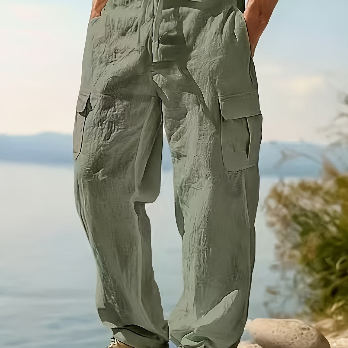 Mens Linen Work Pants Breathable Regular Fit For Casual Wear