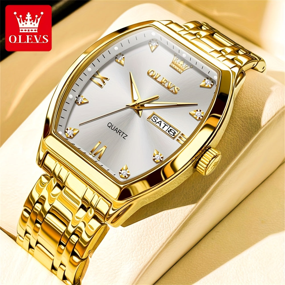 OLEVS Men's Stainless Steel Quartz Watch With Dual Calendar