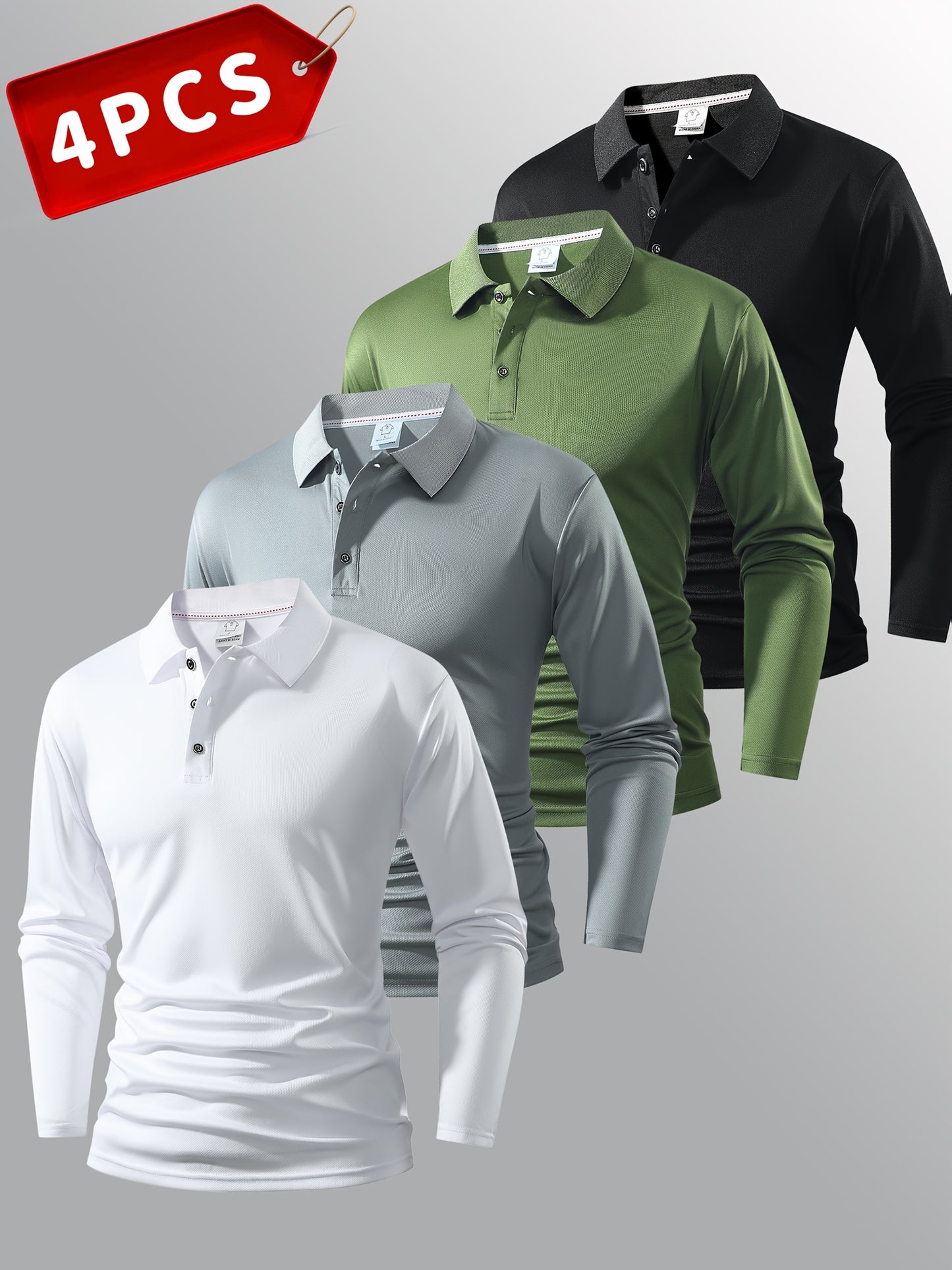 Men Polo Long Sleeve Golf Casual Shirt With Button Collar