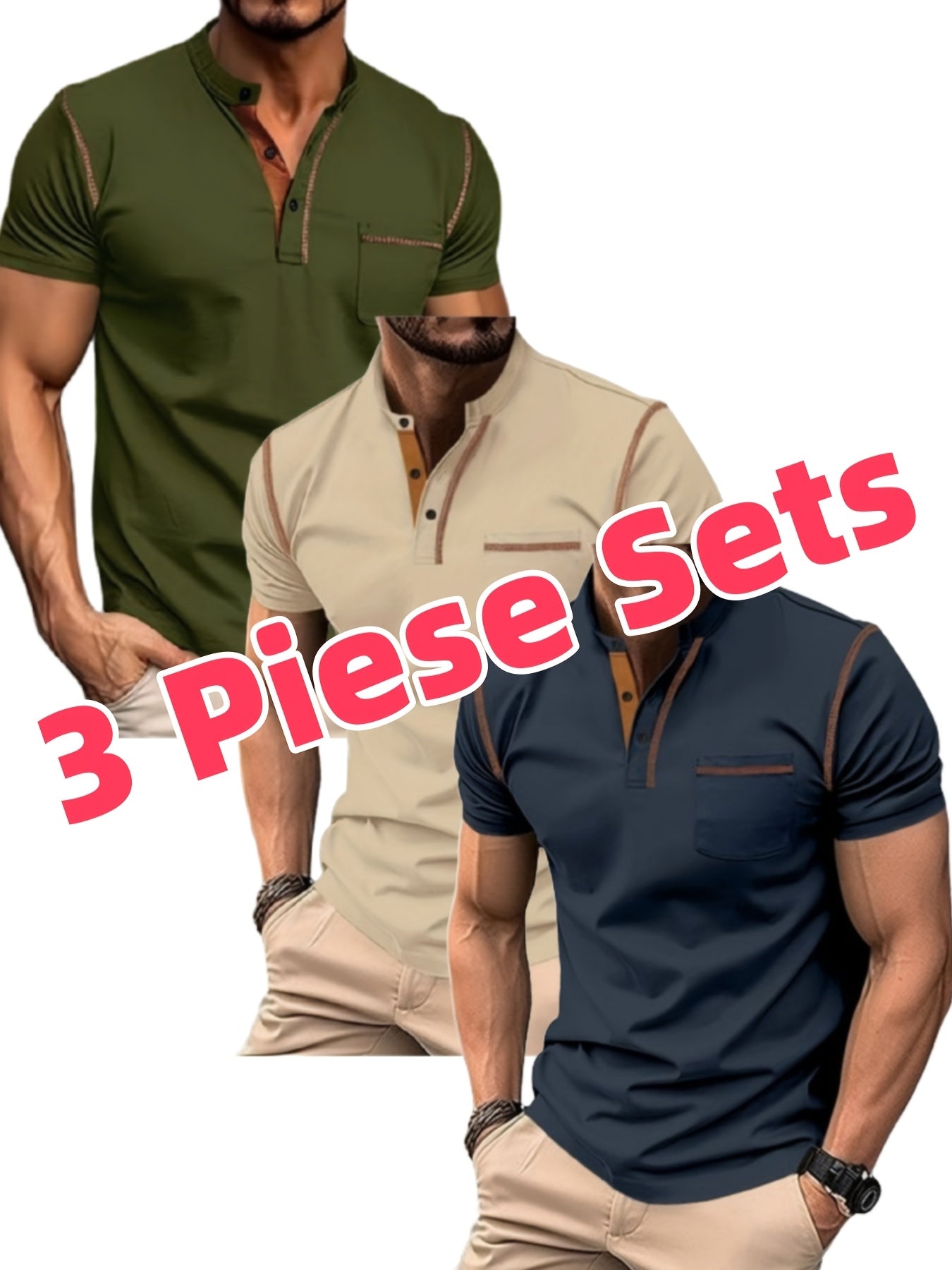 Men's Casual Outdoor Polo Shirts Set Of Three Short Sleeves