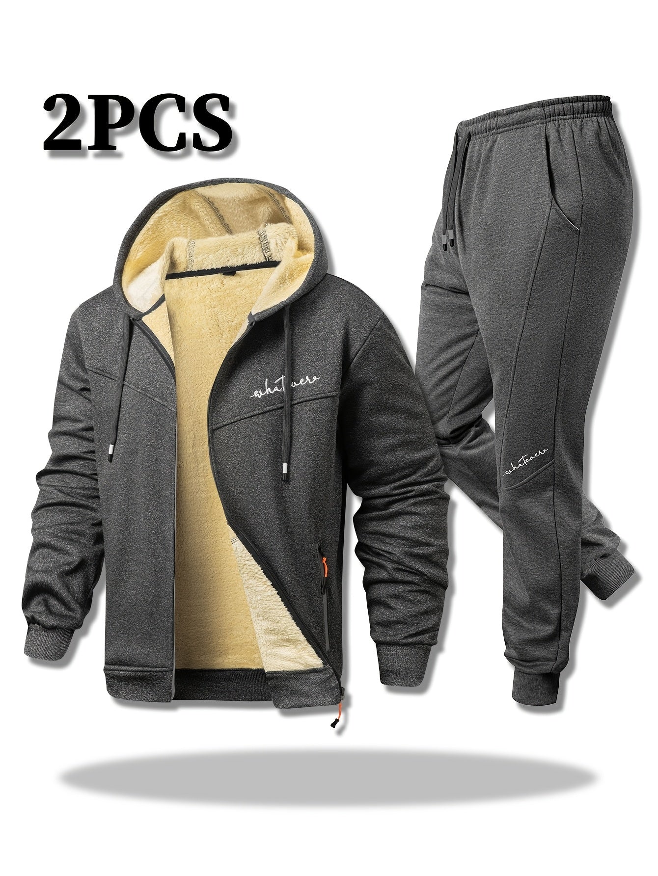 Men's Winter Fleece Set Hooded Jacket With Sherpa-Lined Pants