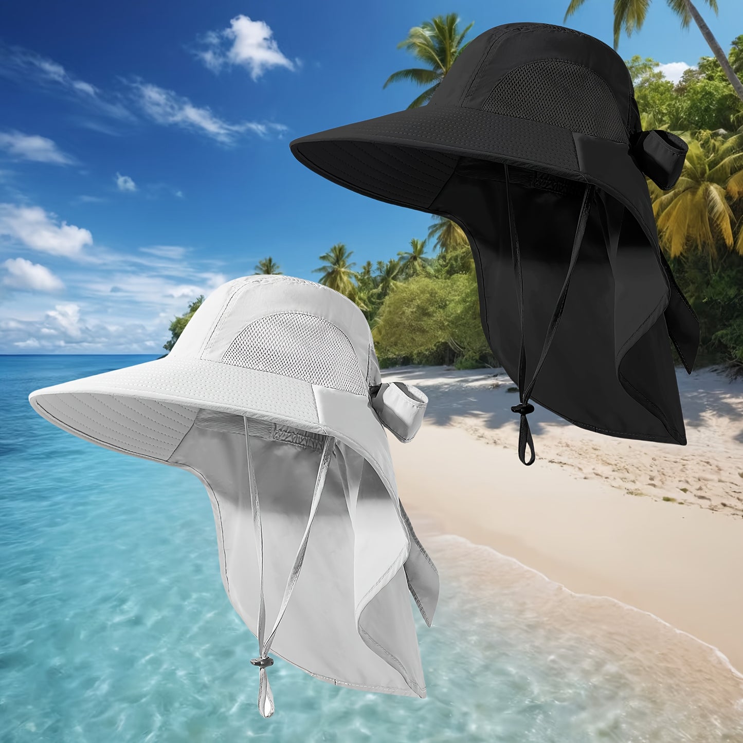 2pcs Pack Womens Sun Hat, Foldable High Quality Wide Brim Bucket Hats with Neck Flap for Summer Beach Fishing Hiking
