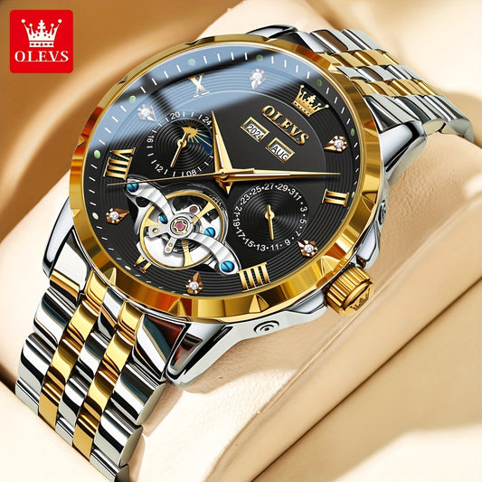 OLEVS Self Winding Stainless Steel Chronograph Watch Date Luminous Hands