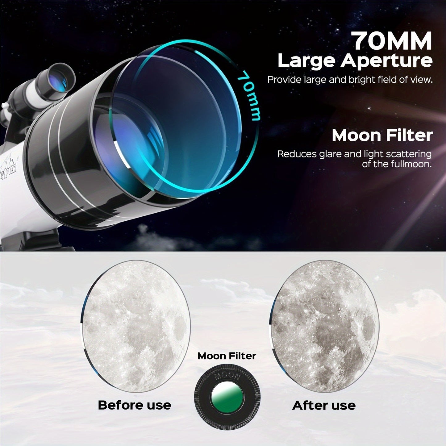 Portable Astronomical Telescope for Adults with Tripod Eyepiece and Barlow Lens