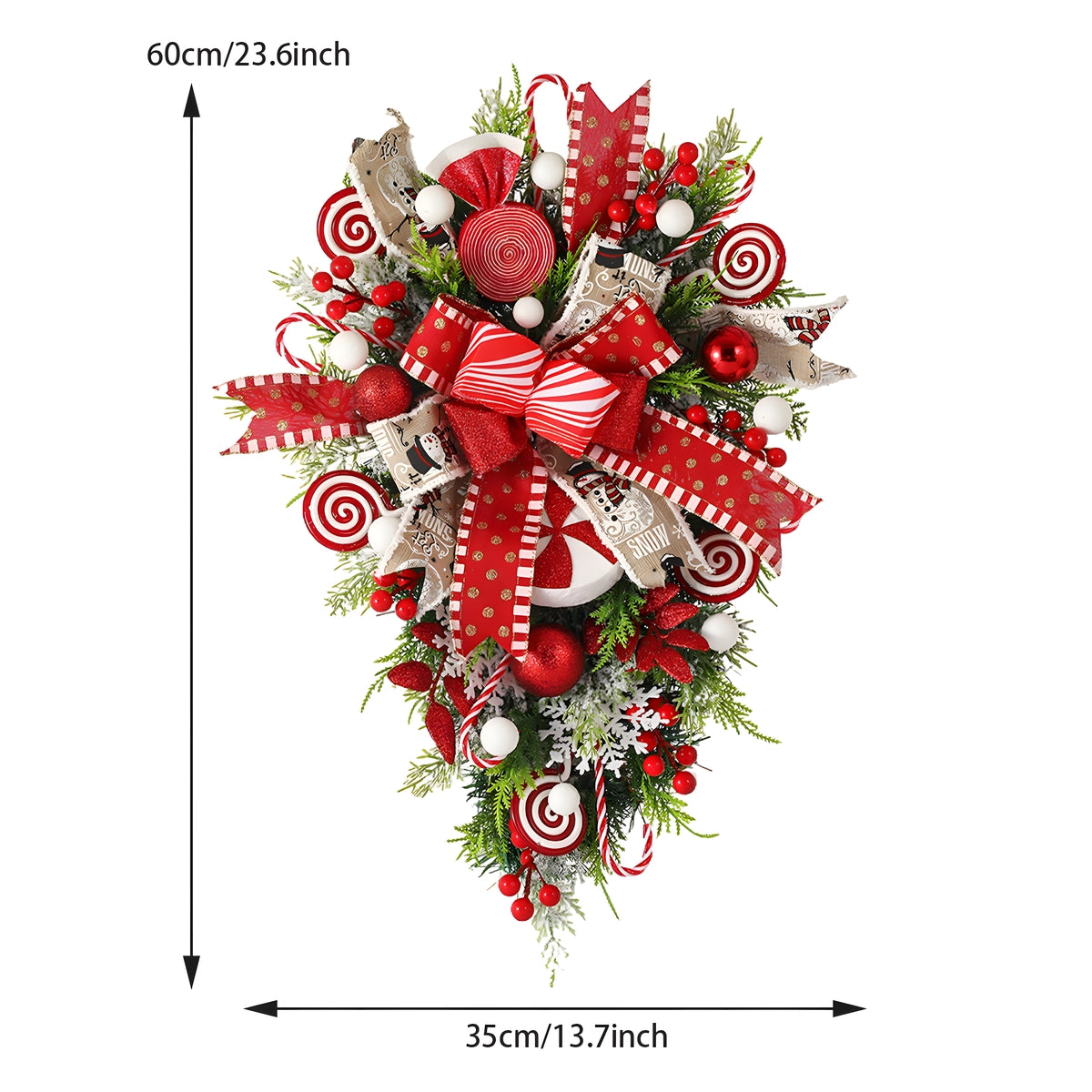 Candy Cane Wreath With Teardrop Swag For Indoor Outdoor Decor