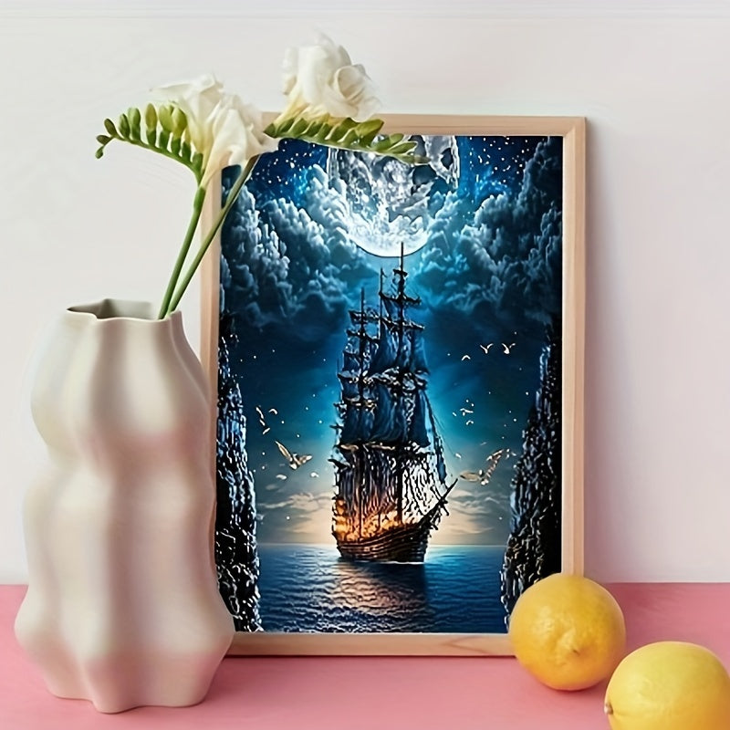 5D Diamond Painting Kit For Adults Nautical Sailing Ship Moon