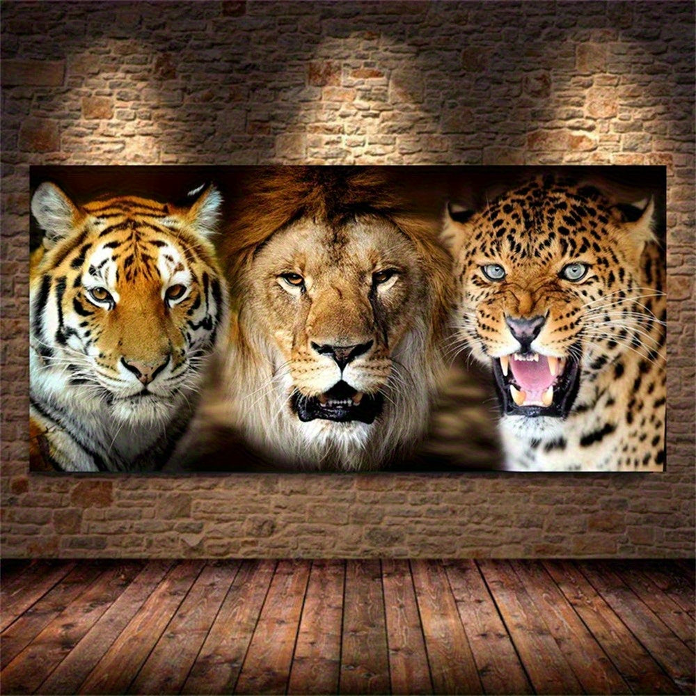 Diamond Painting Kit Full Drill Round Tiger Lion Leopard Silhouettes