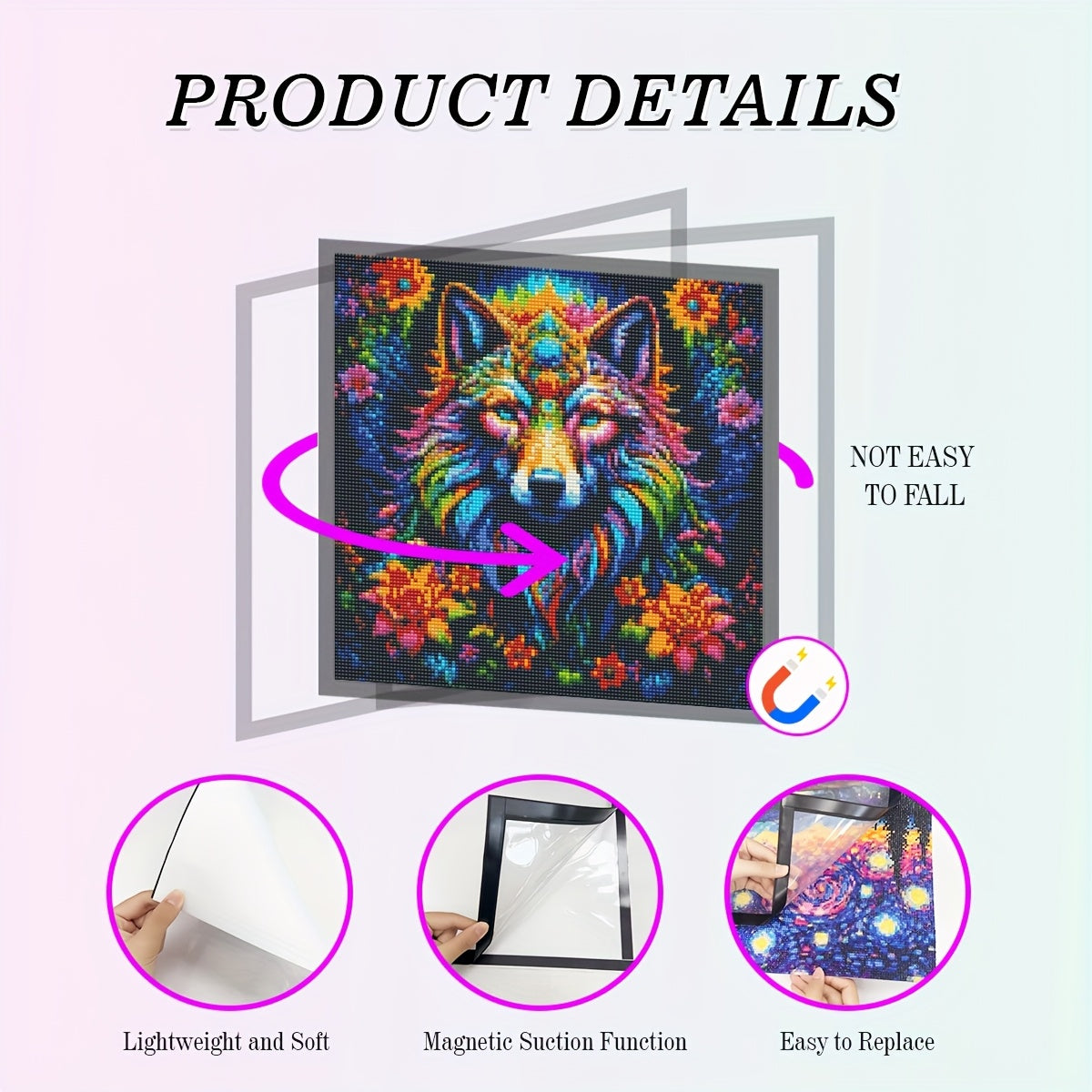 JOZYSH Diamond Magnetic Art Frames Self Adhesive Display Racks