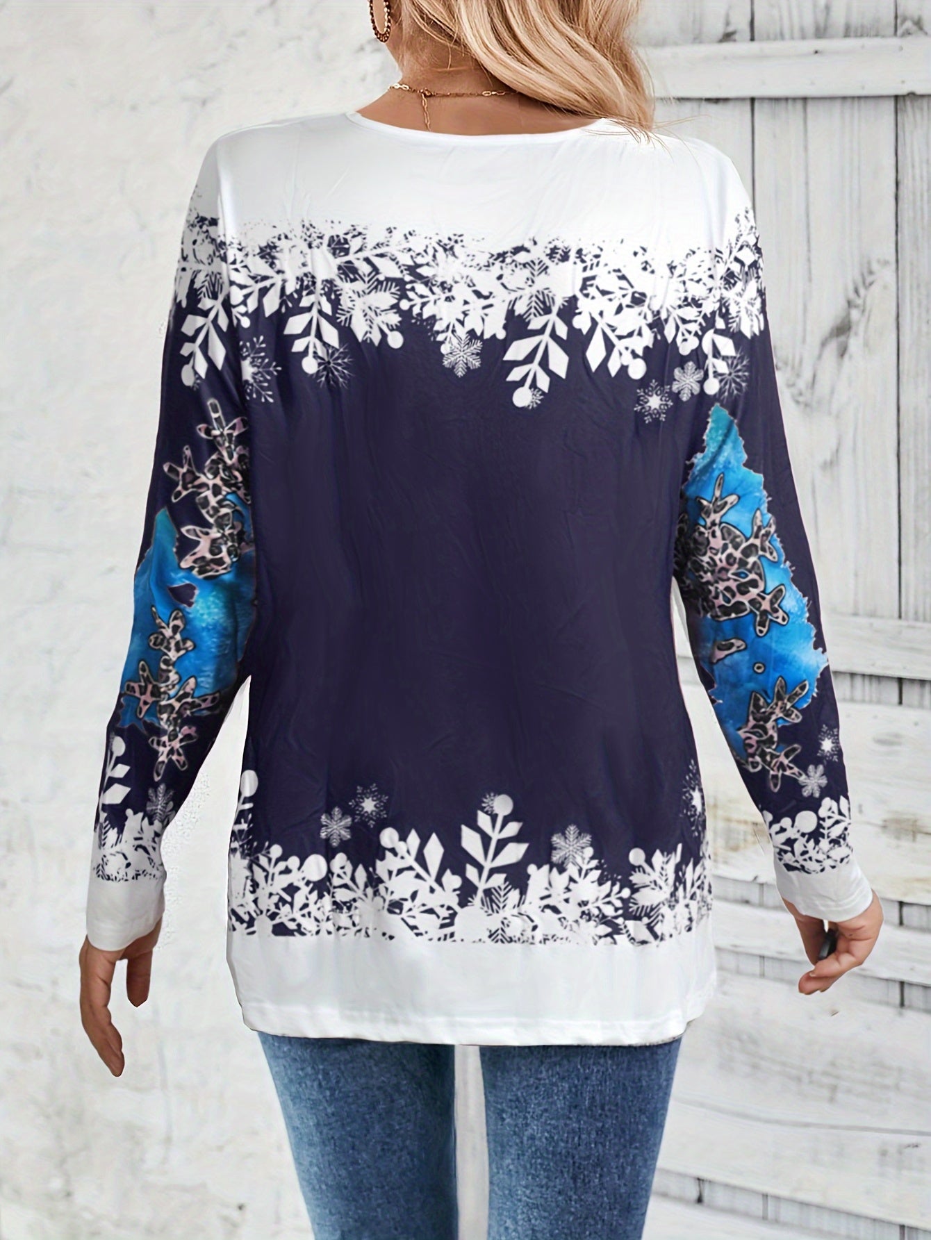 Womens Christmas Snowman 3D Print Long Sleeve Stretch Blend Shirt