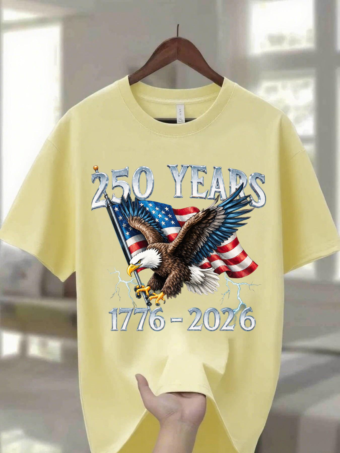 Men's Crew Neck T Shirt With Eagle Graphic American Flag