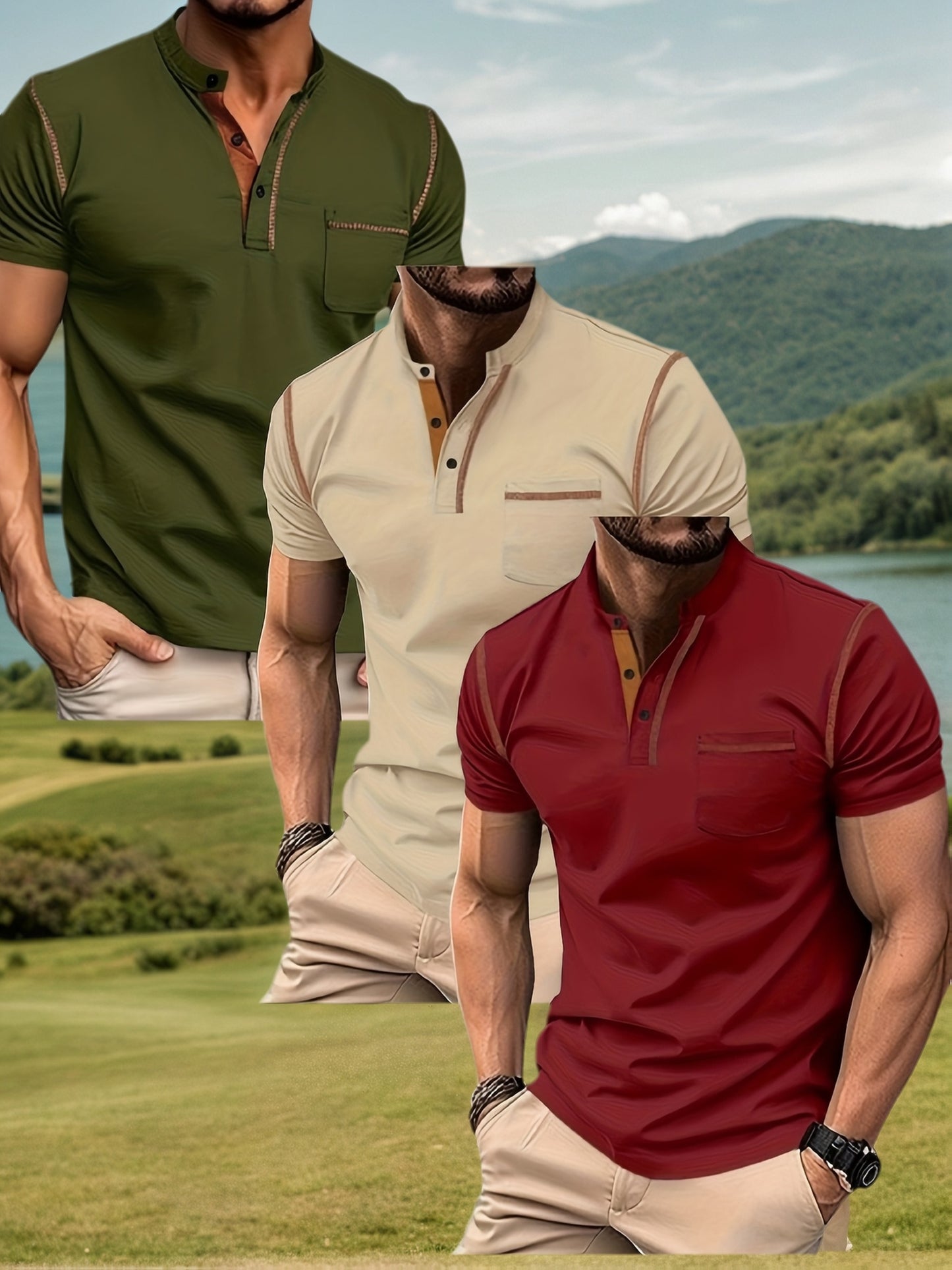 Men's Casual Outdoor Polo Shirts Set Of Three Short Sleeves