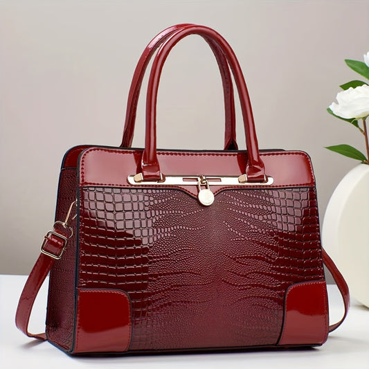 Elegant Crocodile Handbag Red Pattern Large Capacity Bag