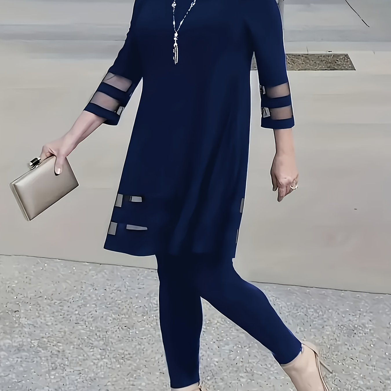 Women's Two-Piece Outfit With Mesh Detail Polyester