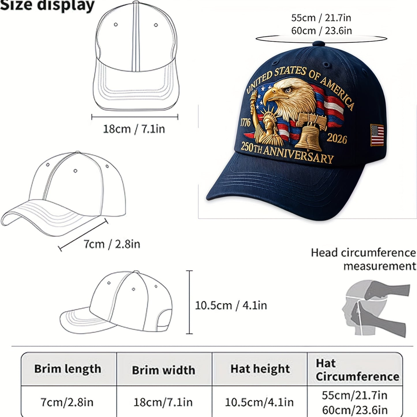 Patriotic Baseball Hat Embroidered Bald Eagle 50 Star 13 Stripe
