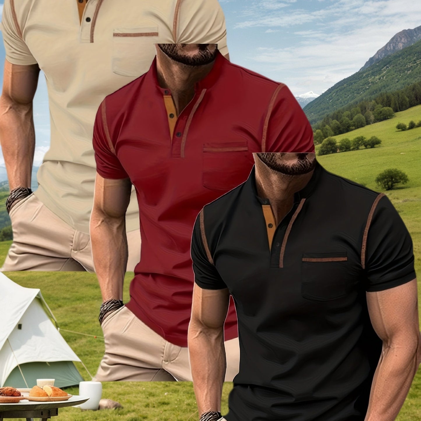 Men's Casual Outdoor Polo Shirts Set Of Three Short Sleeves
