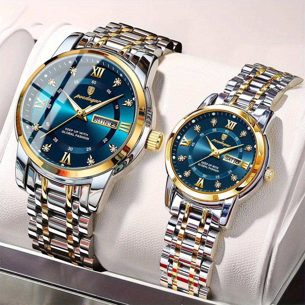 POEDAGAR Couple Watches Night Light Fashionable Timepiece Gift for Couples