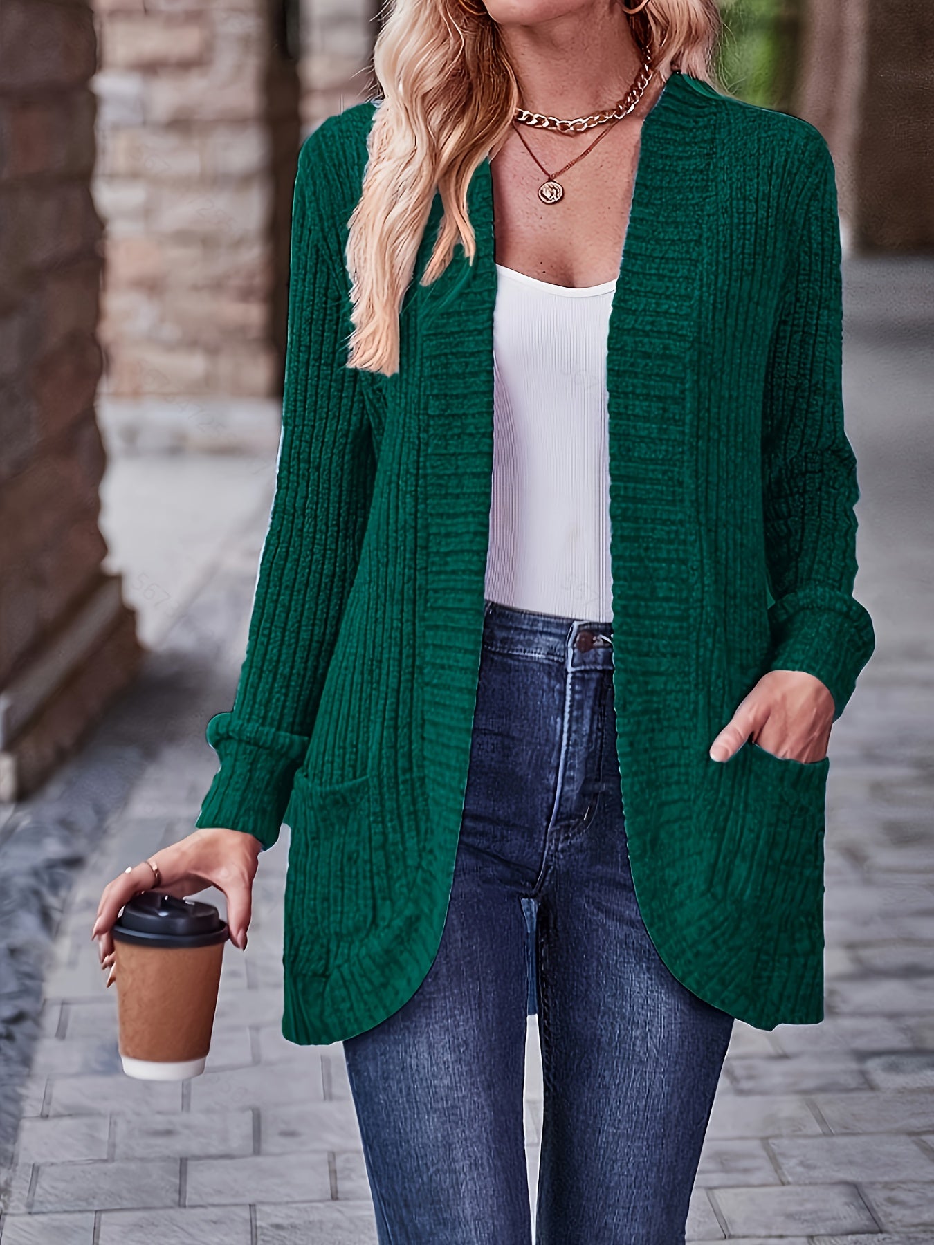 Women's Loose Fit Long Sleeve Blouse With Open Collar Pockets