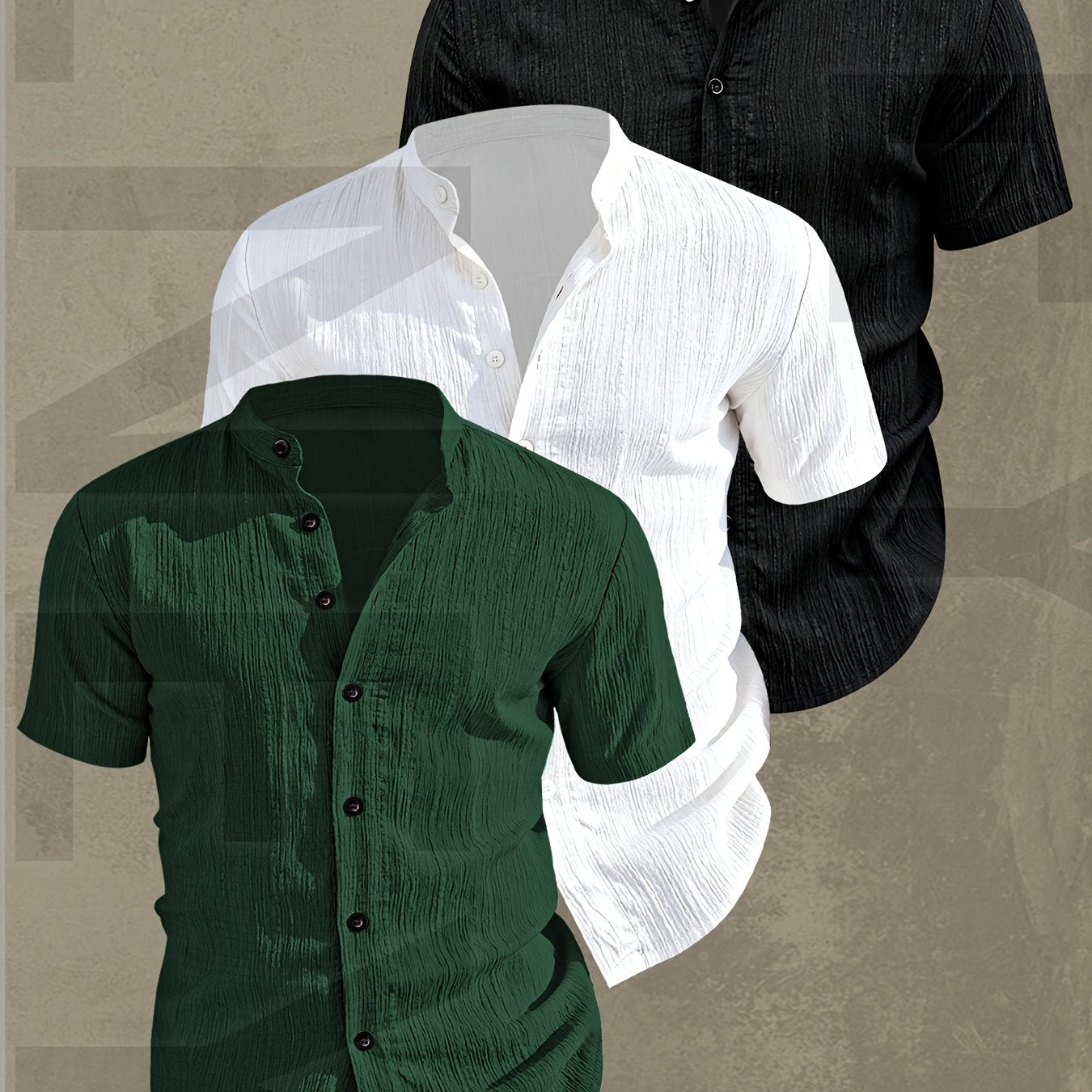 Lightweight Men Short Sleeve Shirt Stand Collar Casual Summer Wear