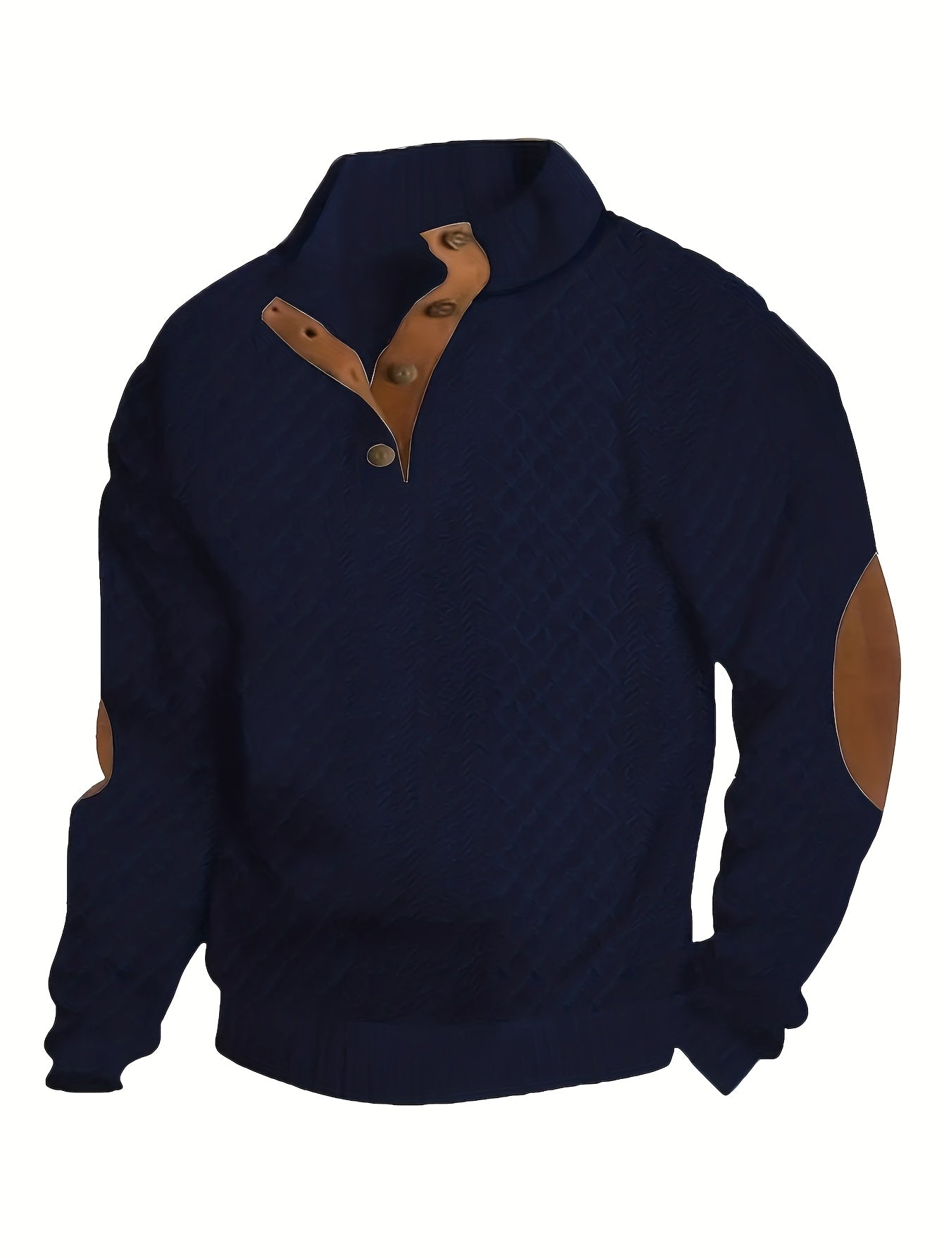 Men Jacquard Knit Stand Collar Sweater With Button Closure