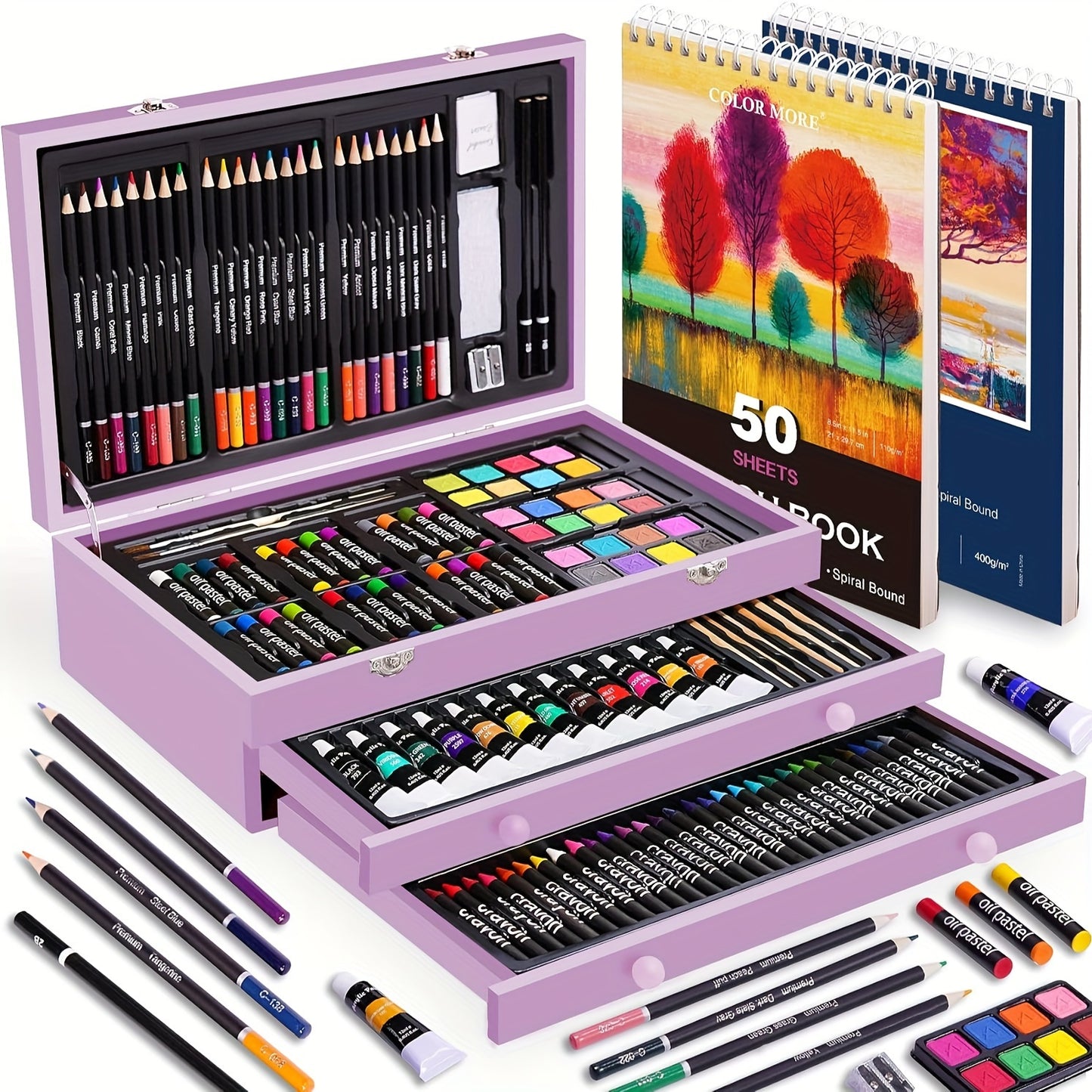 PASAMIC Deluxe Art Set in Wooden Case with 175 Pieces