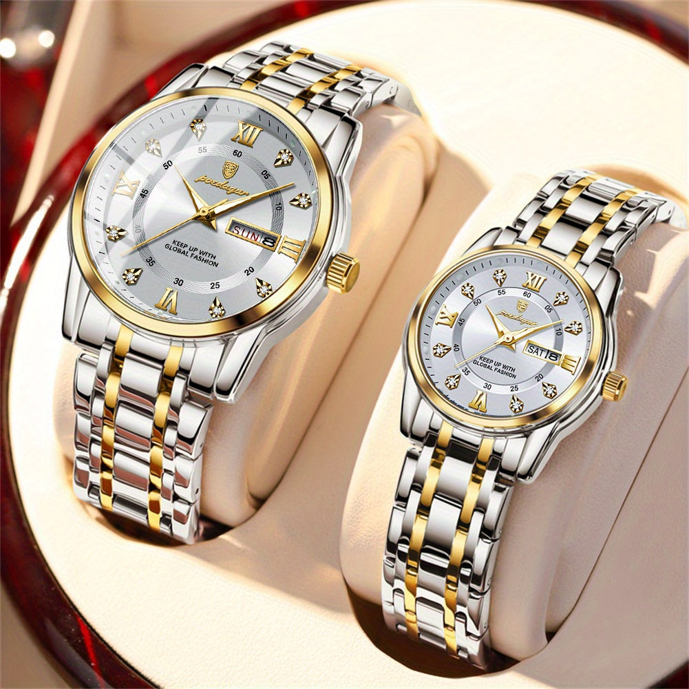 POEDAGAR Couple Watches Night Light Fashionable Timepiece Gift for Couples