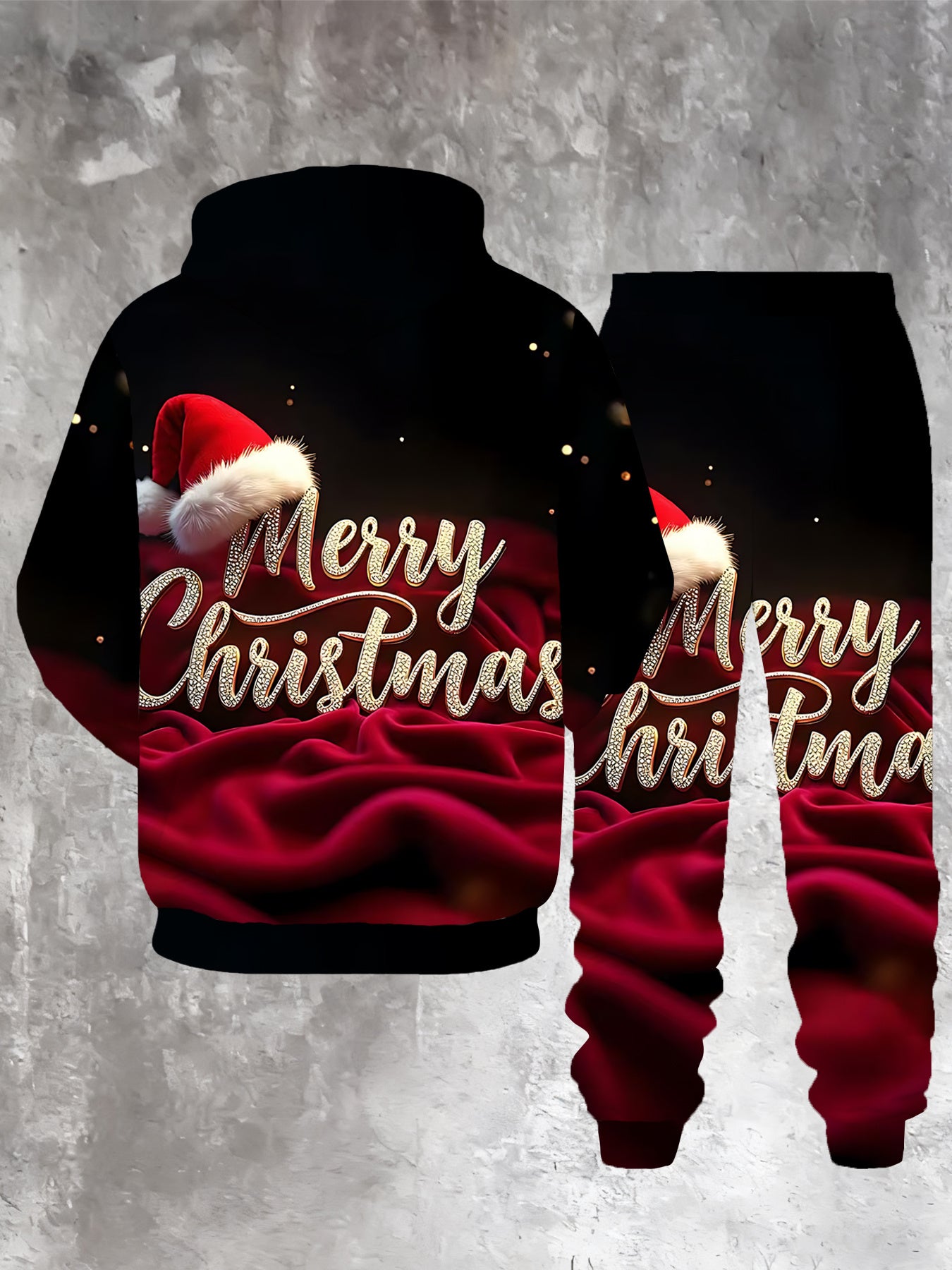 Men's Christmas Hoodie And Sweatpants Set With Glitter Print