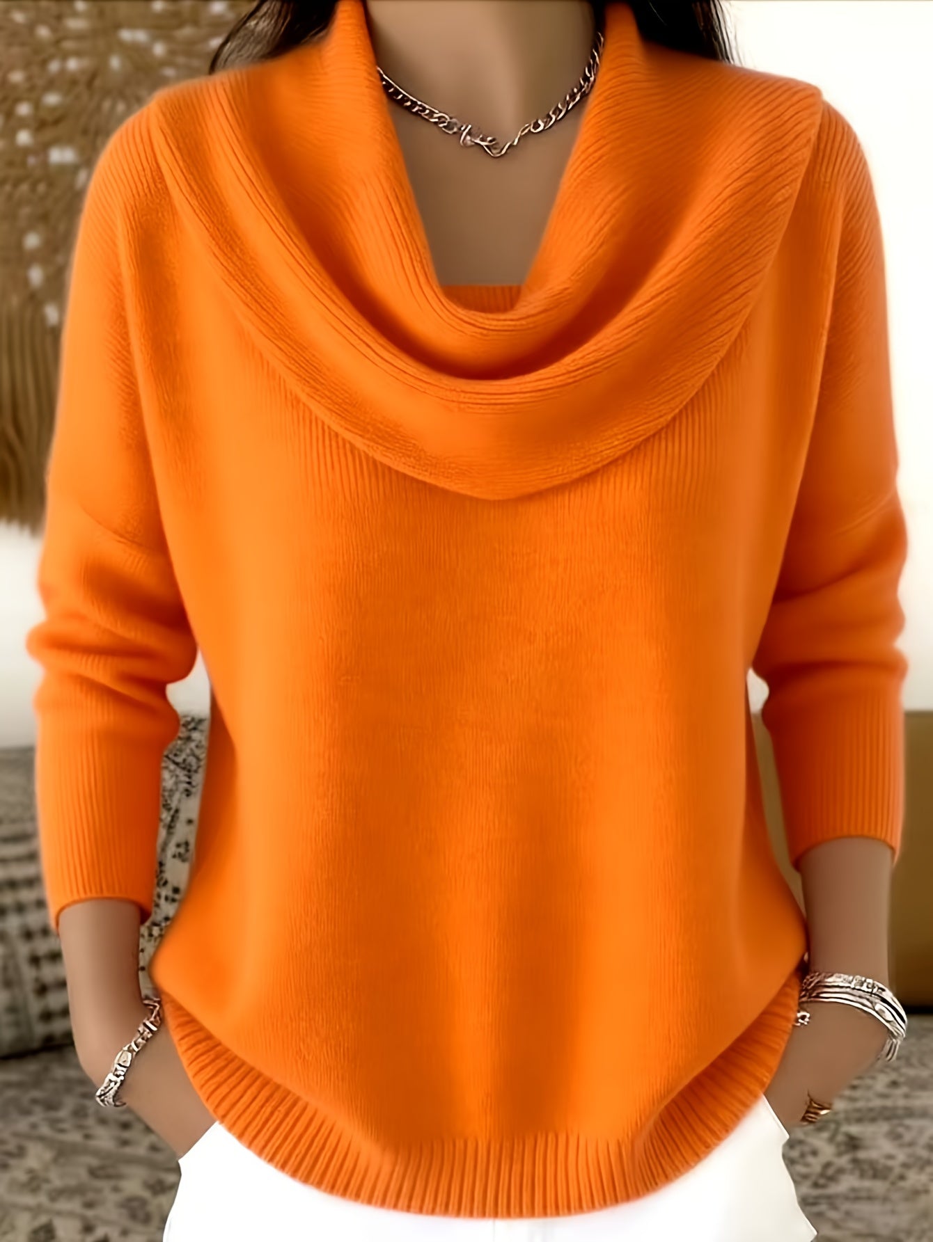 Women'S Cozy Lapel - Plain Long Sleeve Sweater, Coated Collar Style, Relaxed Casual Top for Fall And Winter, Washable And Easy to Store, Ideal for Everyday Or Weekend Outfits