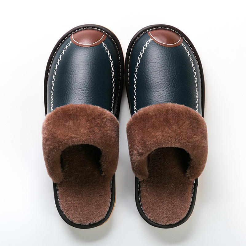 Men PU Slippers Slip On Indoor House Shoes Warm Comfort