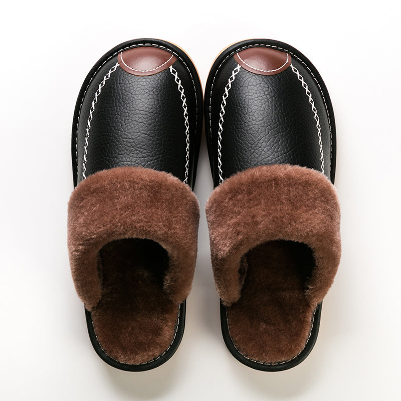Men PU Slippers Slip On Indoor House Shoes Warm Comfort