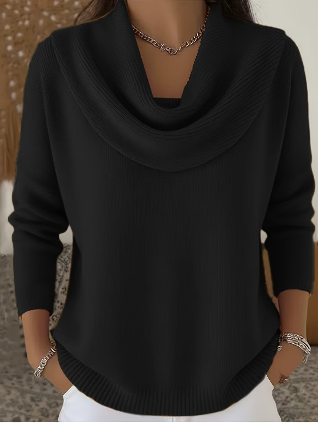 Women'S Cozy Lapel - Plain Long Sleeve Sweater, Coated Collar Style, Relaxed Casual Top for Fall And Winter, Washable And Easy to Store, Ideal for Everyday Or Weekend Outfits