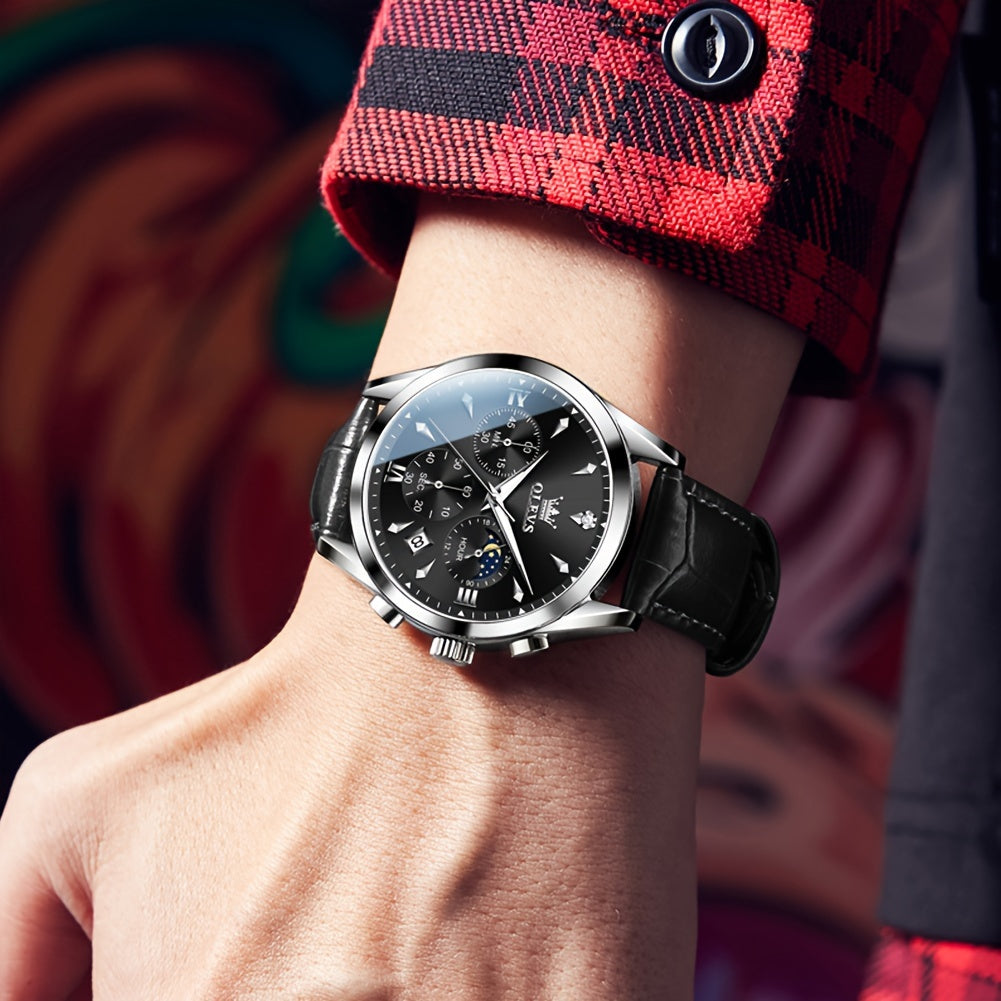 OLEVS Men's Analog Quartz Chronograph Moon Phase Waterproof Watch