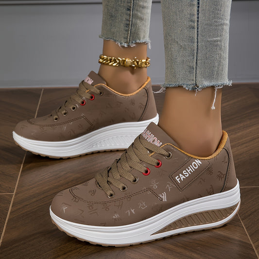 Women’s Trendy Wedge Sneakers Comfortable Lace Up Sports Shoes